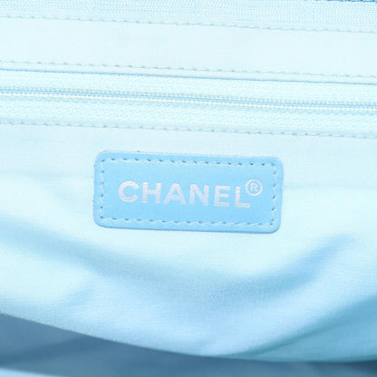 CHANEL New Travel Line Tote Bag Nylon Leather Baby Blue Silver CC 93431