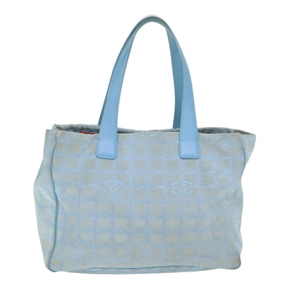 CHANEL New Travel Line Tote Bag Nylon Leather Baby Blue Silver CC 93431