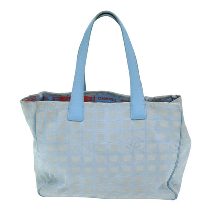 CHANEL New Travel Line Tote Bag Nylon Leather Baby Blue Silver CC 93431