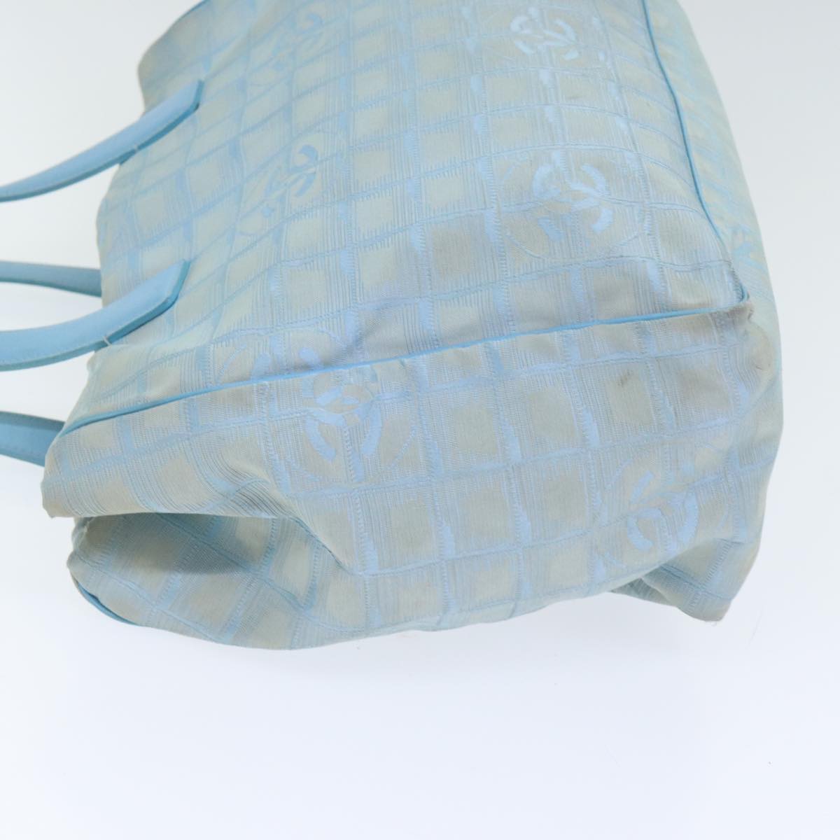 CHANEL New Travel Line Tote Bag Nylon Leather Baby Blue Silver CC 93431