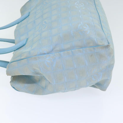 CHANEL New Travel Line Tote Bag Nylon Leather Baby Blue Silver CC 93431