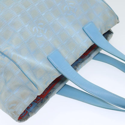 CHANEL New Travel Line Tote Bag Nylon Leather Baby Blue Silver CC 93431