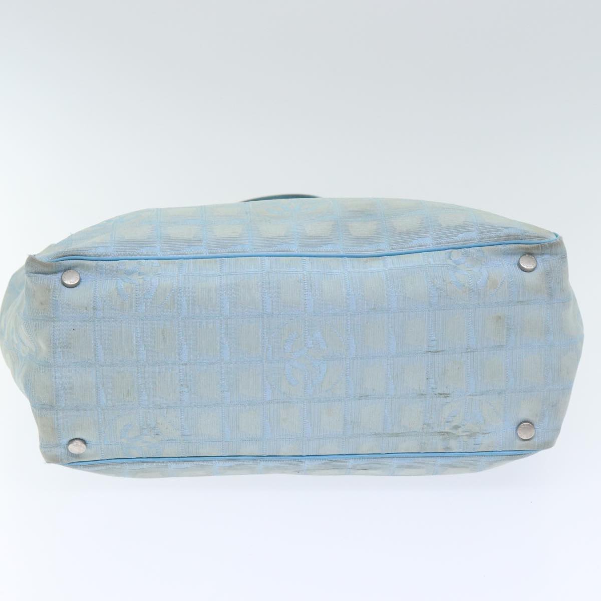 CHANEL New Travel Line Tote Bag Nylon Leather Baby Blue Silver CC 93431