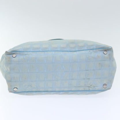 CHANEL New Travel Line Tote Bag Nylon Leather Baby Blue Silver CC 93431