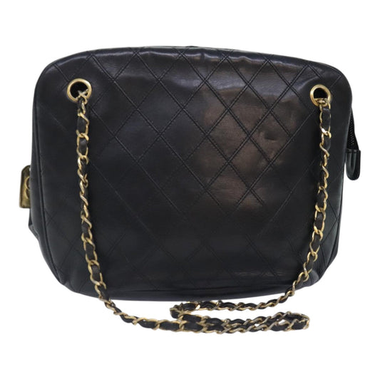 CHANEL Chain Tote Bag Lamb Skin Black Gold CC 93802