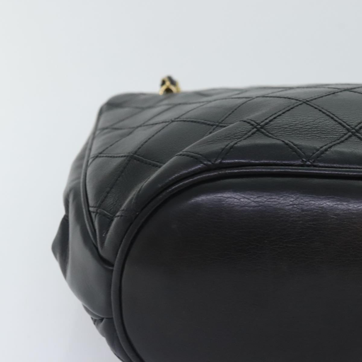 CHANEL Chain Tote Bag Lamb Skin Black Gold CC 93802