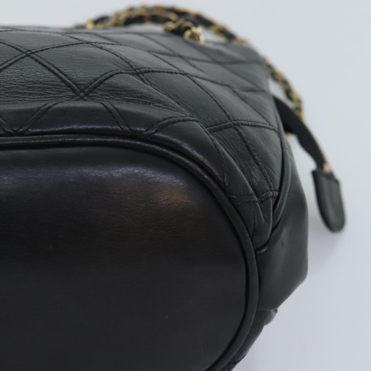 CHANEL Chain Tote Bag Lamb Skin Black Gold CC 93802