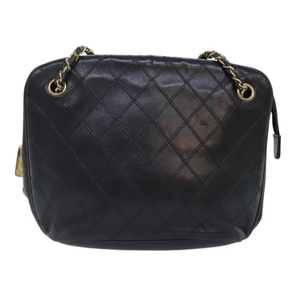 CHANEL Chain Tote Bag Lamb Skin Black Gold CC 93802