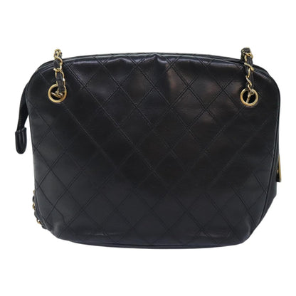 CHANEL Chain Tote Bag Lamb Skin Black Gold CC 93802