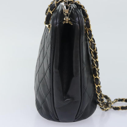 CHANEL Chain Tote Bag Lamb Skin Black Gold CC 93802
