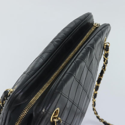 CHANEL Chain Tote Bag Lamb Skin Black Gold CC 93802