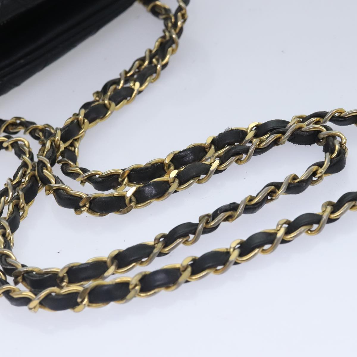 CHANEL Chain Tote Bag Lamb Skin Black Gold CC 93802
