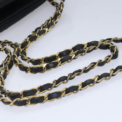 CHANEL Chain Tote Bag Lamb Skin Black Gold CC 93802