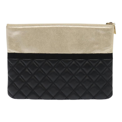 CHANEL Clutch Bag Leather Black Gold CC 93804A