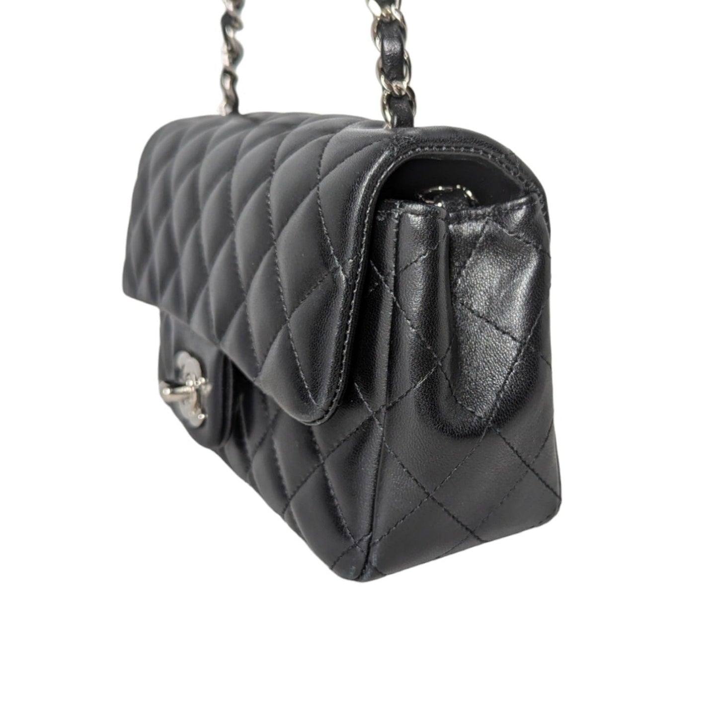 Chanel 2019 Black Lambskin Quilted Mini Rectangular Flap
