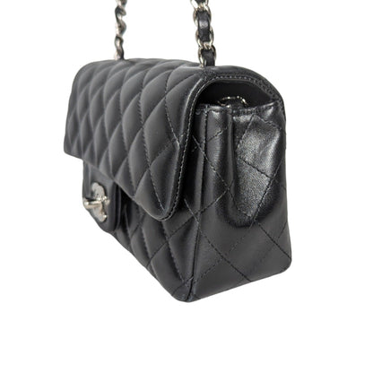 Chanel 2019 Black Lambskin Quilted Mini Rectangular Flap