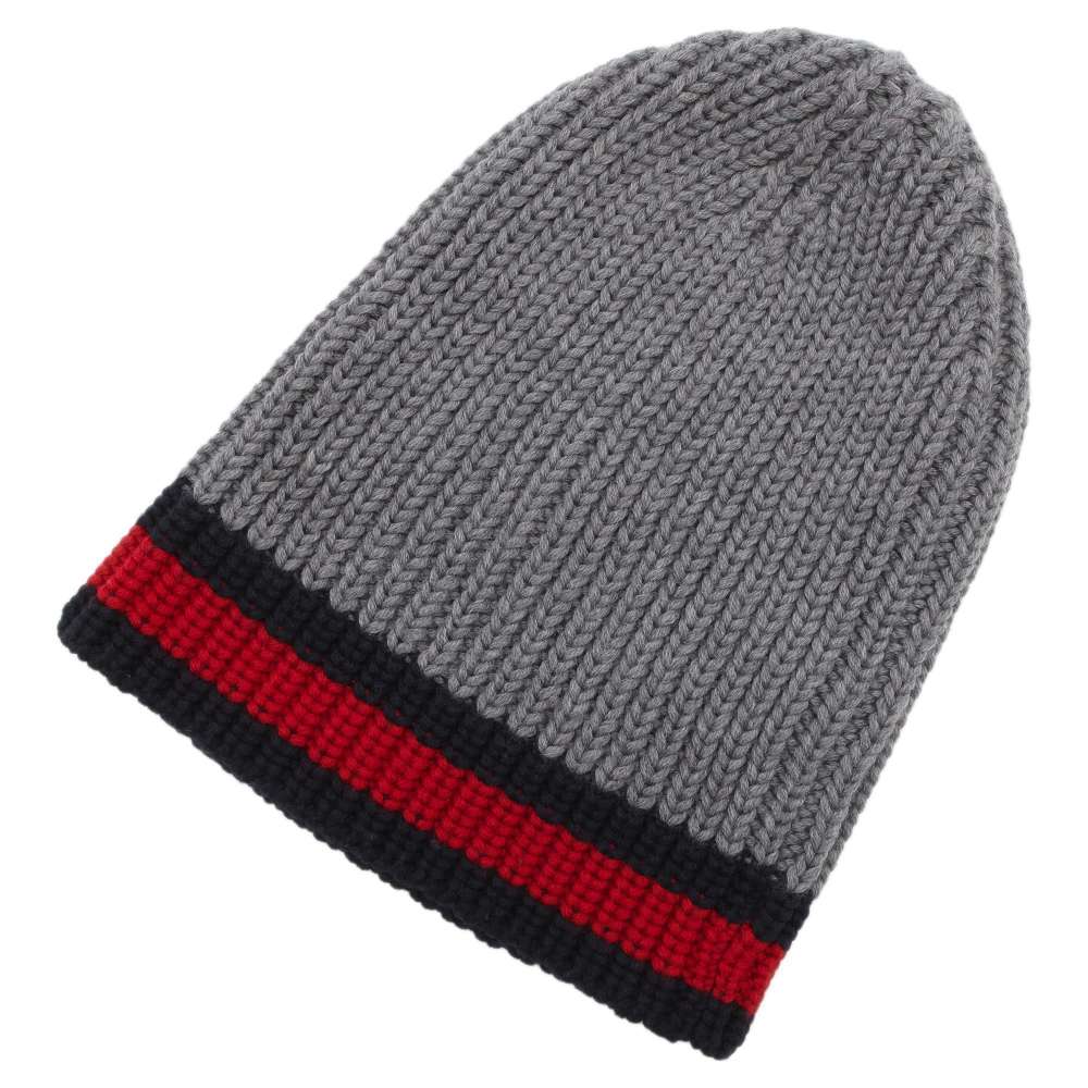 GUCCI Cherie Knit hat Gray/Red/Navy 429753 Wool 100%