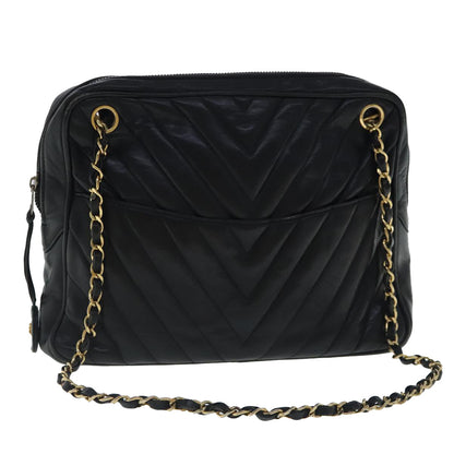 CHANEL Chain Shoulder Bag Leather Black Gold CC 94305
