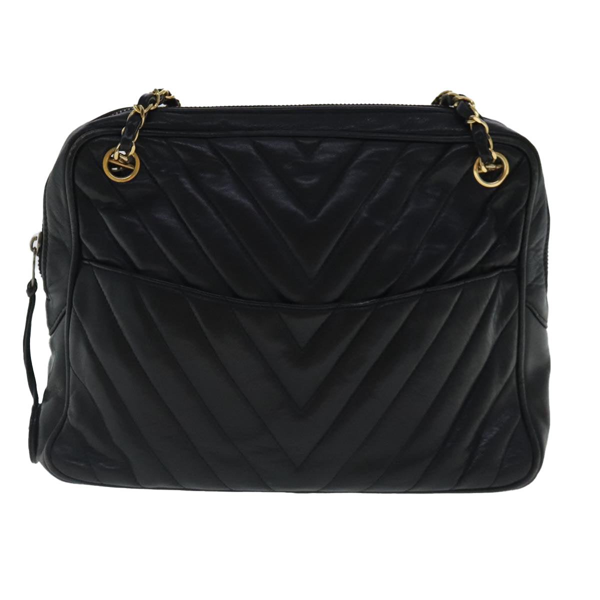 CHANEL Chain Shoulder Bag Leather Black Gold CC 94305