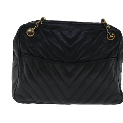 CHANEL Chain Shoulder Bag Leather Black Gold CC 94305