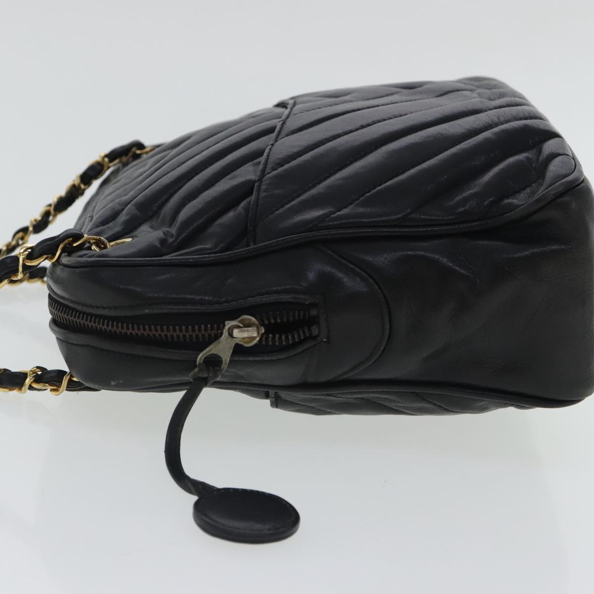 CHANEL Chain Shoulder Bag Leather Black Gold CC 94305