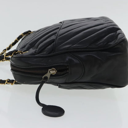 CHANEL Chain Shoulder Bag Leather Black Gold CC 94305