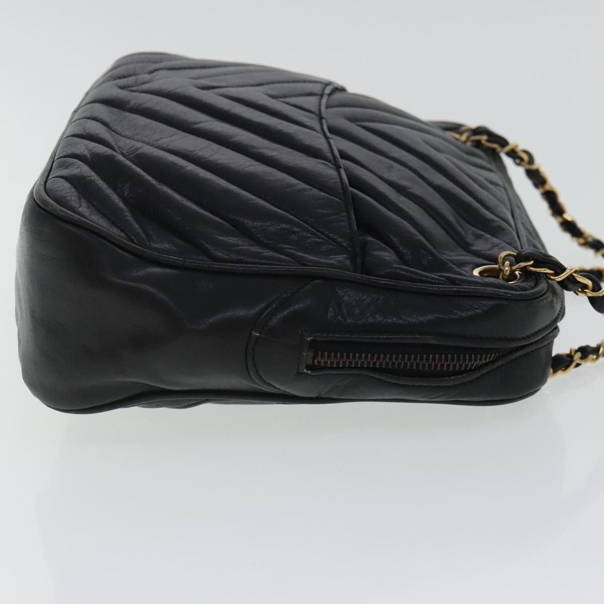 CHANEL Chain Shoulder Bag Leather Black Gold CC 94305