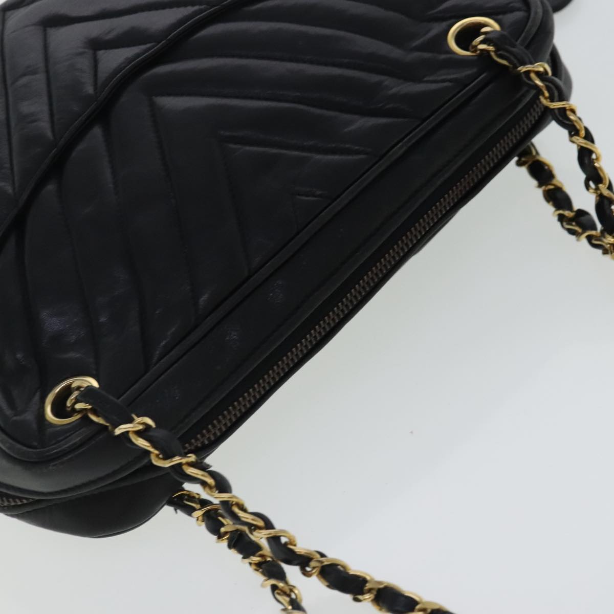 CHANEL Chain Shoulder Bag Leather Black Gold CC 94305