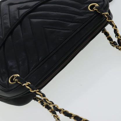 CHANEL Chain Shoulder Bag Leather Black Gold CC 94305