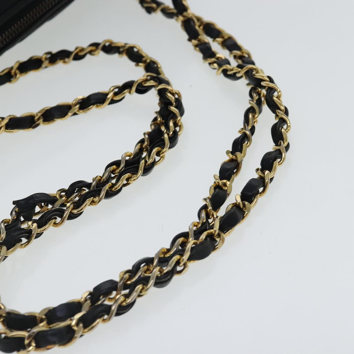 CHANEL Chain Shoulder Bag Leather Black Gold CC 94305