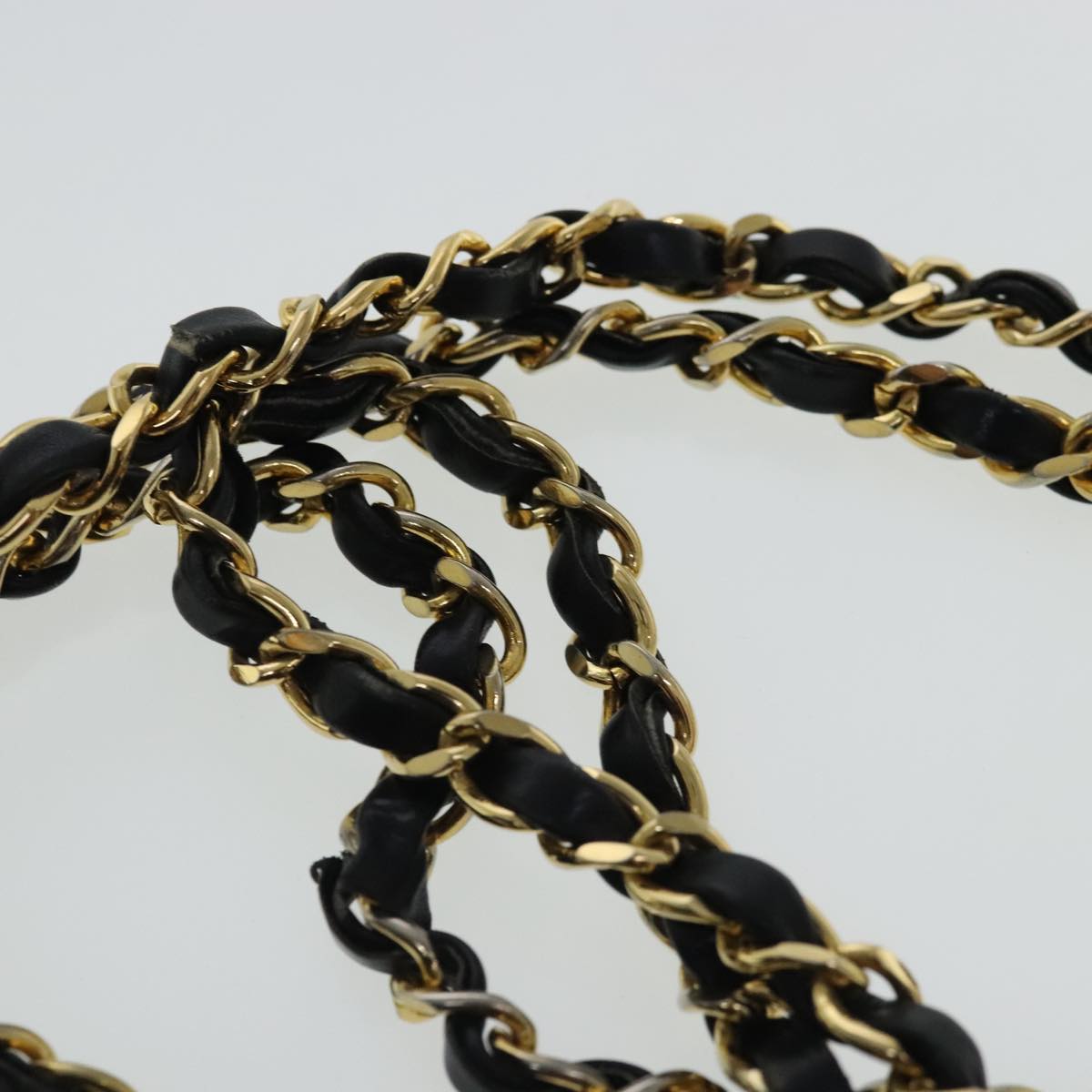 CHANEL Chain Shoulder Bag Leather Black Gold CC 94305