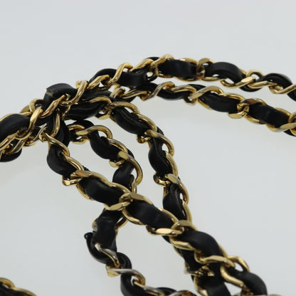 CHANEL Chain Shoulder Bag Leather Black Gold CC 94305