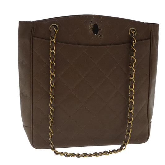 CHANEL Matelasse Chain Shoulder Bag Caviar Skin Brown Gold CC 94306