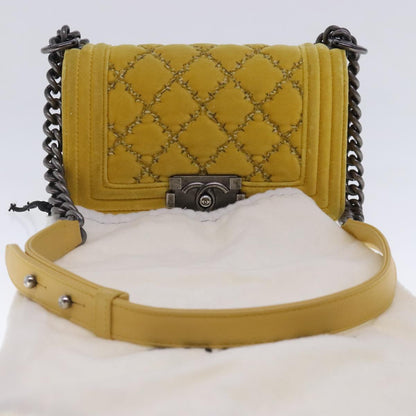 CHANEL Matelasse 20 Chain Boy Chanel Shoulder Bag Velor Yellow CC 94468A
