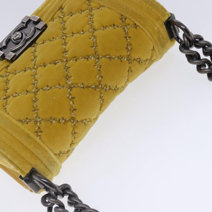 CHANEL Matelasse 20 Chain Boy Chanel Shoulder Bag Velor Yellow CC 94468A