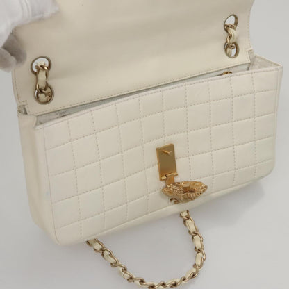 CHANEL Chain East West Shoulder Bag Leather White CC 94488