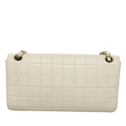 CHANEL Chain East West Shoulder Bag Leather White CC 94488