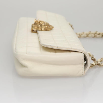 CHANEL Chain East West Shoulder Bag Leather White CC 94488