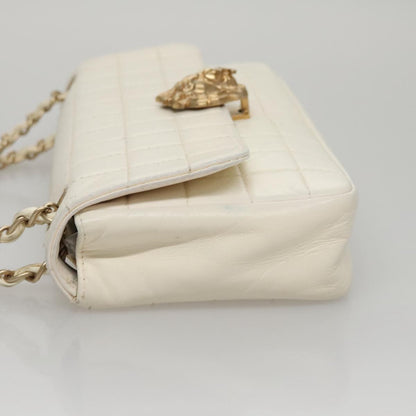 CHANEL Chain East West Shoulder Bag Leather White CC 94488
