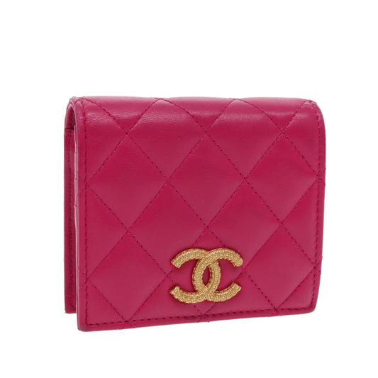 CHANEL Wallet Lamb Skin Pink Gold CC 94678A