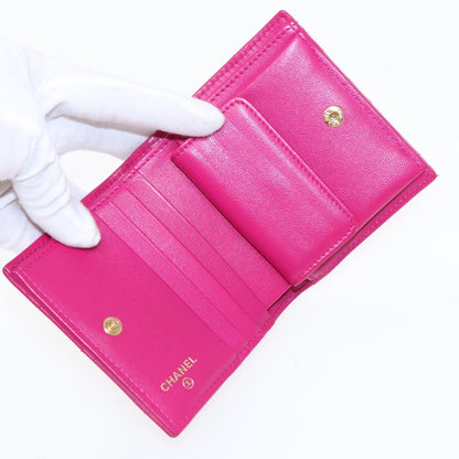 CHANEL Wallet Lamb Skin Pink Gold CC 94678A