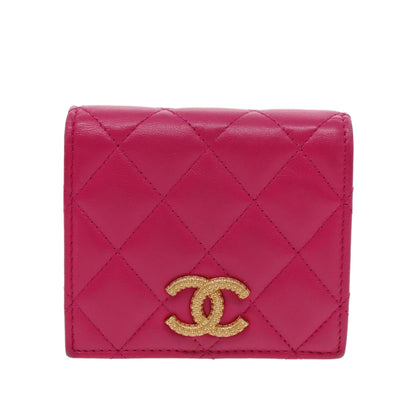CHANEL Wallet Lamb Skin Pink Gold CC 94678A