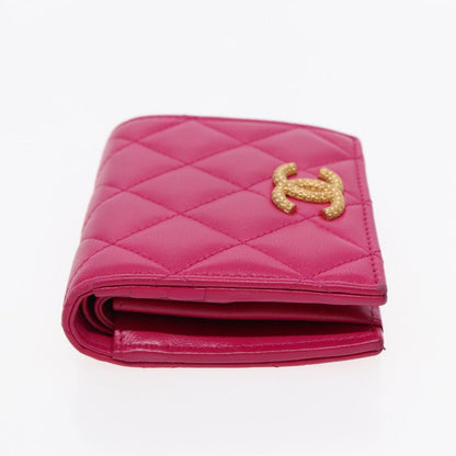 CHANEL Wallet Lamb Skin Pink Gold CC 94678A