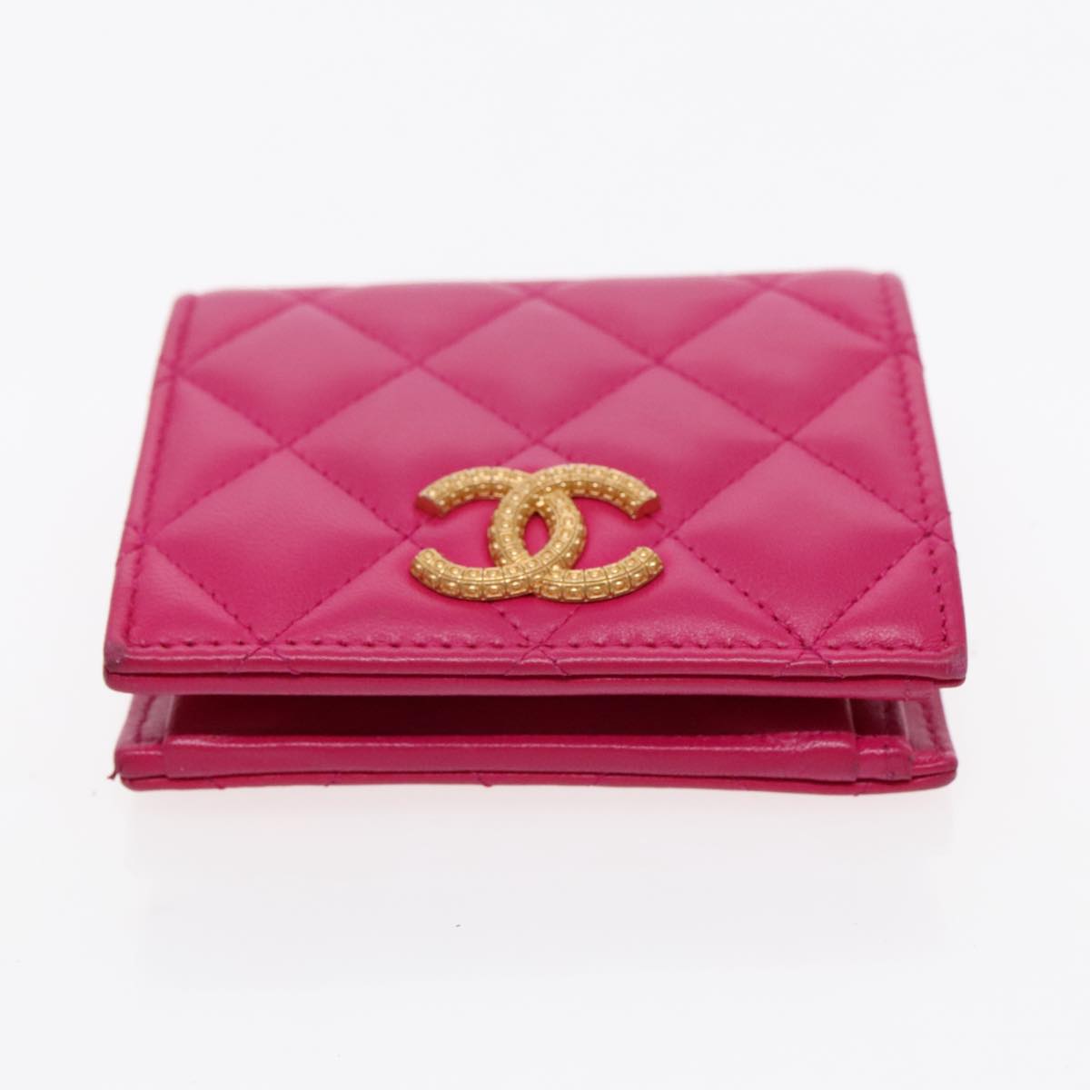 CHANEL Wallet Lamb Skin Pink Gold CC 94678A