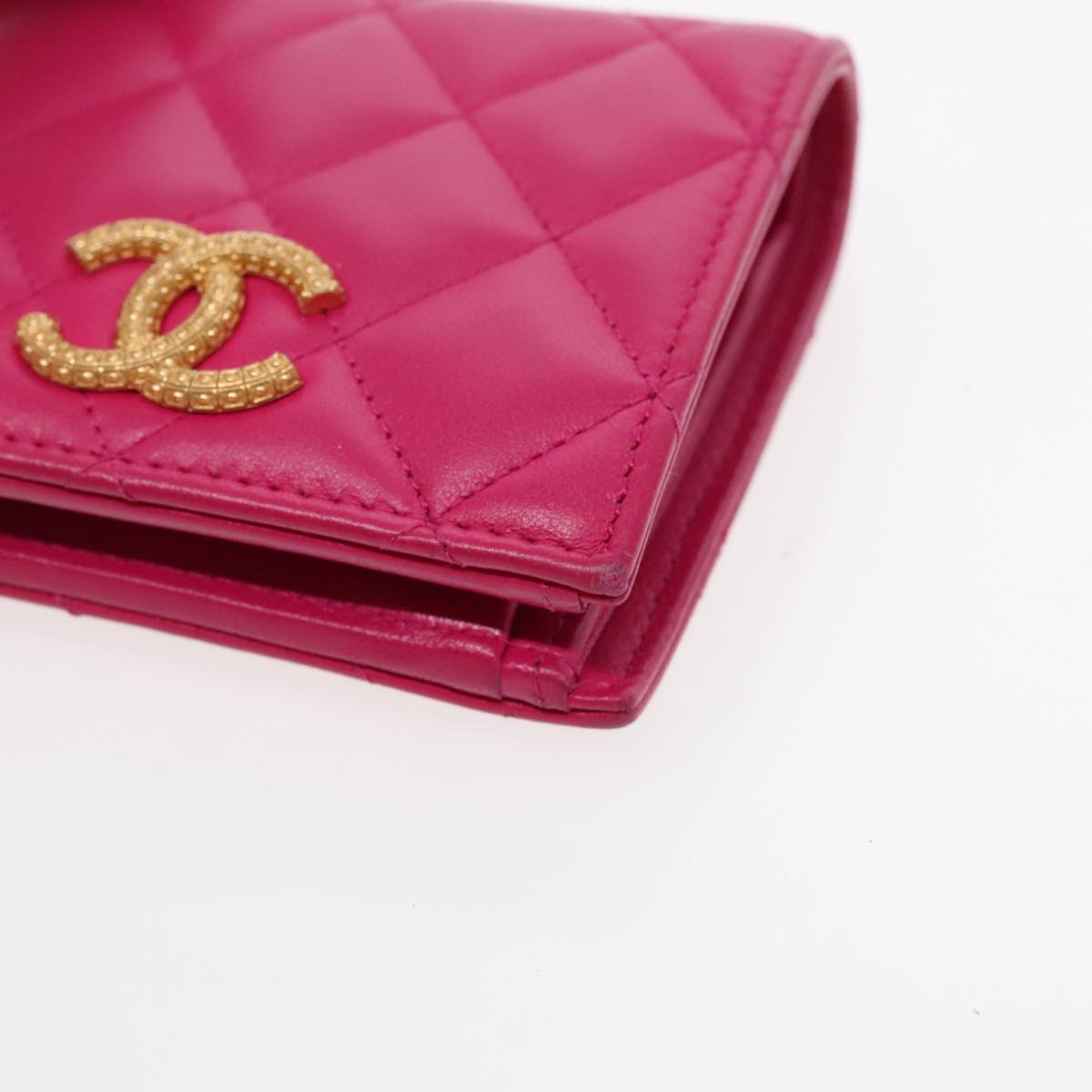 CHANEL Wallet Lamb Skin Pink Gold CC 94678A