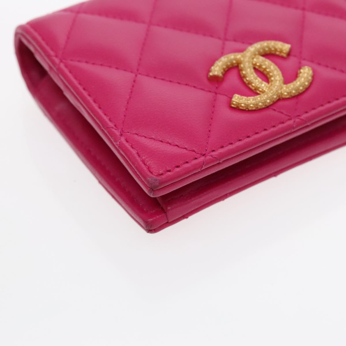 CHANEL Wallet Lamb Skin Pink Gold CC 94678A