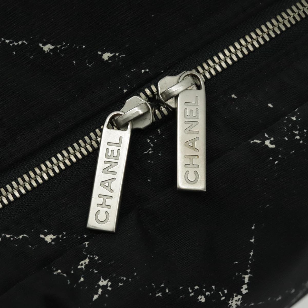 CHANEL Travel Line Boston Bag Nylon Black Silver CC 94723