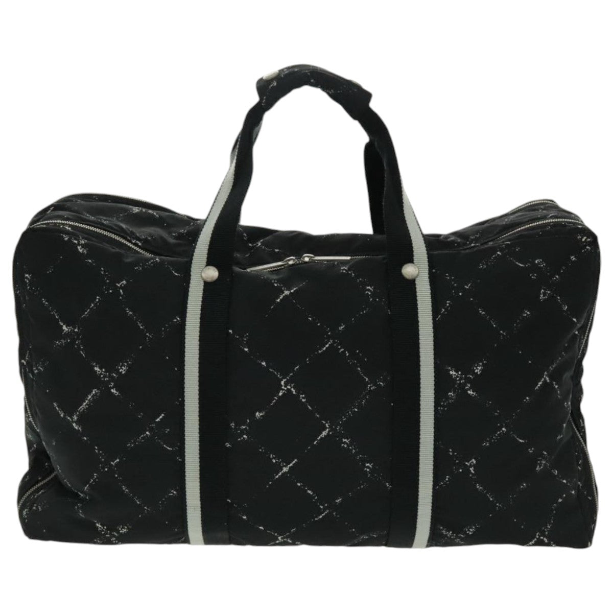 CHANEL Travel Line Boston Bag Nylon Black Silver CC 94723