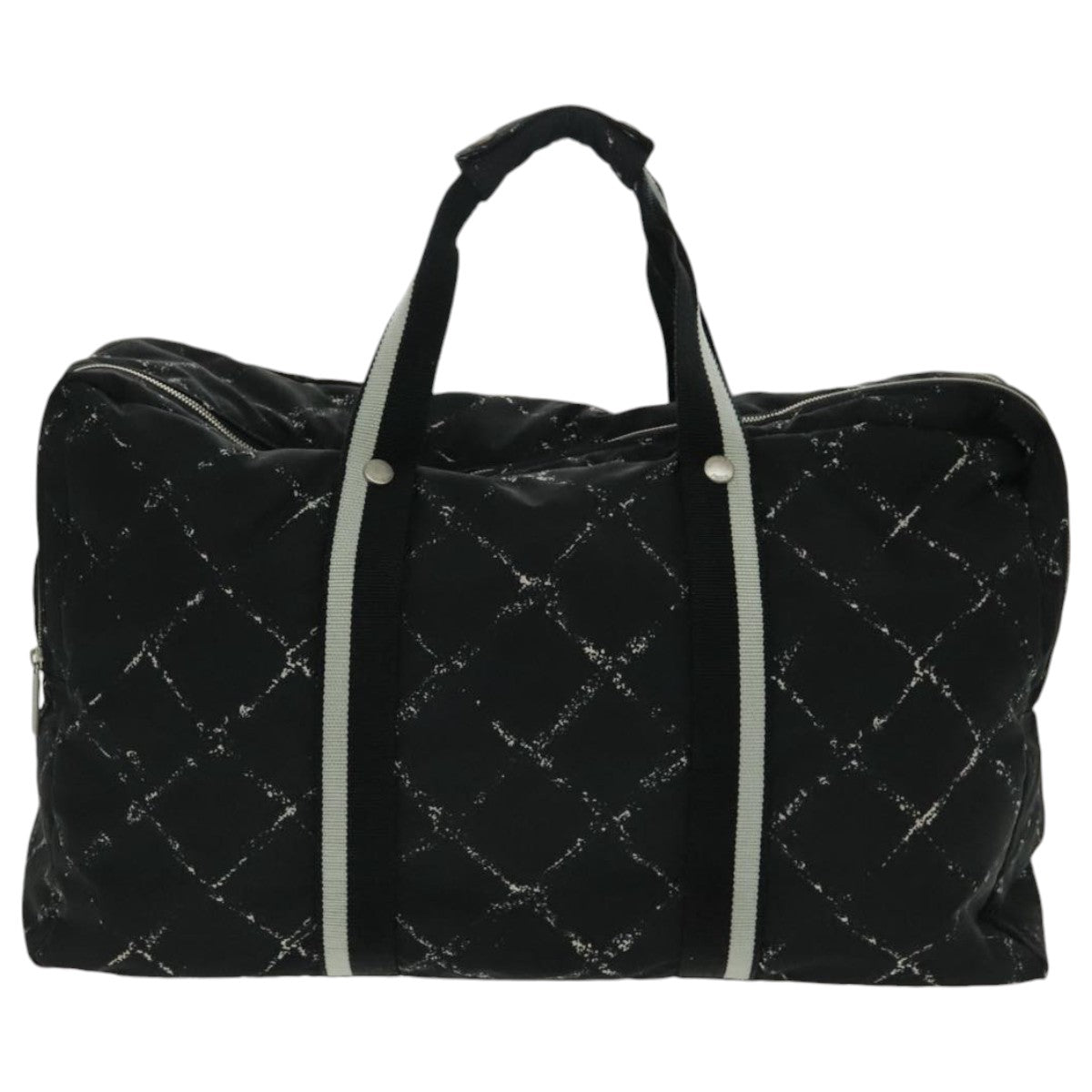 CHANEL Travel Line Boston Bag Nylon Black Silver CC 94723