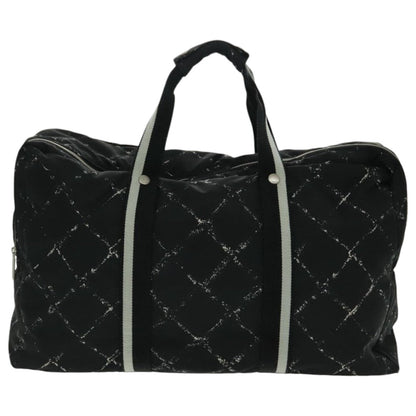 CHANEL Travel Line Boston Bag Nylon Black Silver CC 94723